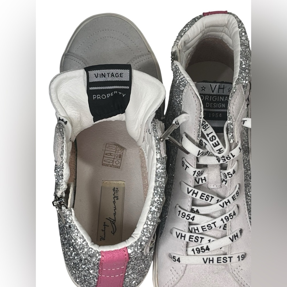 Vintage Havana Ray Silver Glitter Pink Stripe Star Stud High Top Sneakers 8.5 - Picture 10 of 13